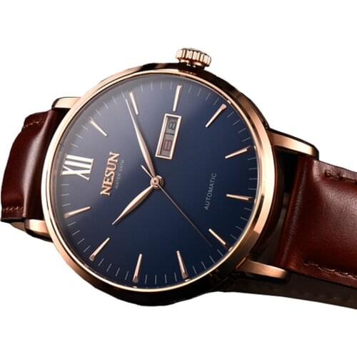 Nesun JAPAN MIYOTA Automatic Mechanical Mens Watches Luxury Brand Watch Men Genuine Leather relogio masculino clock N9208-4