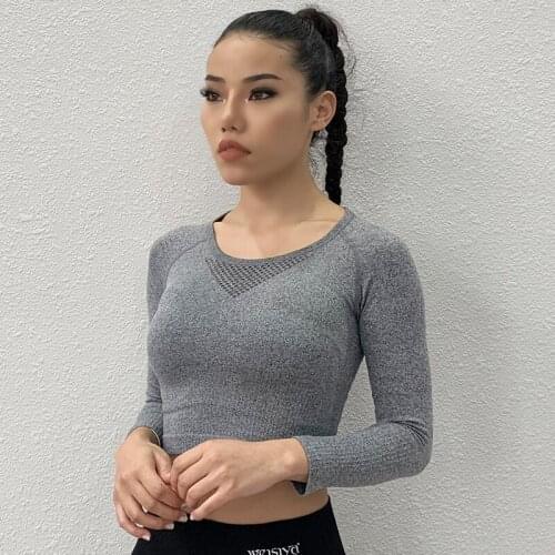 New Sexy Hollow Out Back Women Sports Top Female Quick Dry Running T-shirt Short Tight Yoga Long Sleeve Gym Fitness Clothes SML