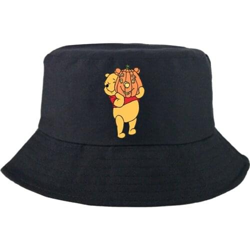 Disney Winnie the Pooh Cartoon Halloween Double-sided Bucket Hat Summer Fedoras Outdoor Panama Cap Fashion Bob Hat Sunbonnet