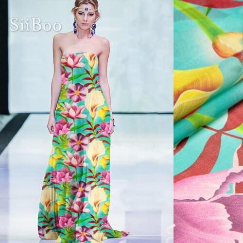 Pastoral floral print 100% silk chiffon fabric for dress telas de chiffon tecidos stoffen 8mm natural silk fabric tissu SP4350