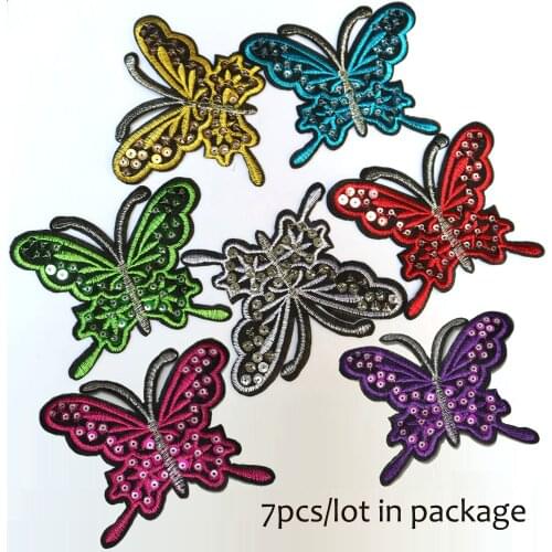 7pc/lot sequins butterfly Patches for clothing DIY iron on animal parches for clothes Embroidery appliques ironing