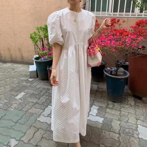 Maxi Dresses For Women Nice New Puff Sleeve Korean Style Long White Dress Summer Elegant Casual Loose Dresses Woman Clothing