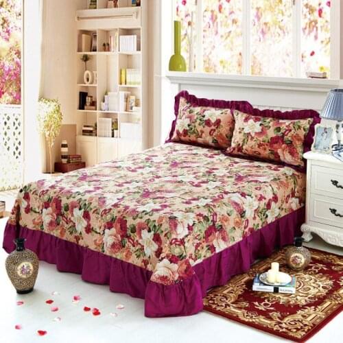 40 100% Pure Cotton Ruffled Soft Bed Sheet Purple Large Bedsheet Queen King size Bedsheet with Two Pillow Covers Flat sheet