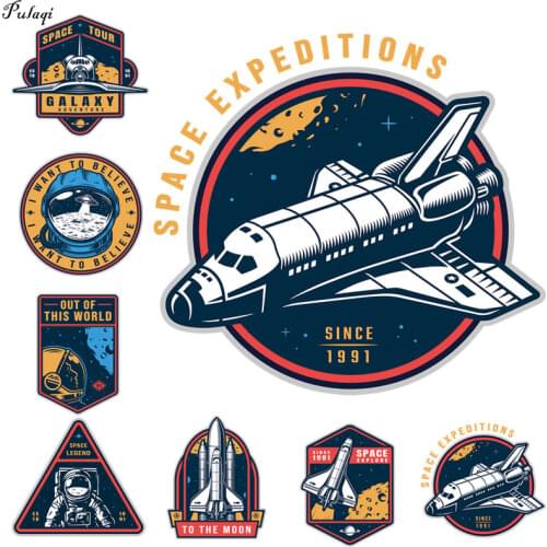 Pulaqi Astronaut Patch Space Planet Spaceship Alien Stickers Iron on Transfers for Clothing Accessory Applique DIY Heat Transfer