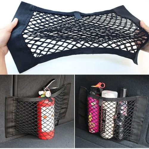 Car Back Rear Mesh Trunk Seat Elastic String Net Magic Sticker Universal Storage Bag Pocket Cage Auto Organizer Seat Back Bag