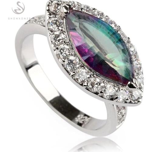 SHUNXUNZE luxury Vintage Engagement Wedding rings for women dropshipping Rainbow Cubic Zirconia Rhodium Plated R767 size 6 7 8 9