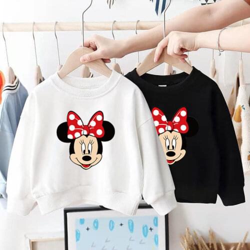 Disney Minnie Printed Boys Girls Sweatshirts Spring Autumn Cotton Toddler Kids Long Sleeve Tops Sweater Childrens Clothing