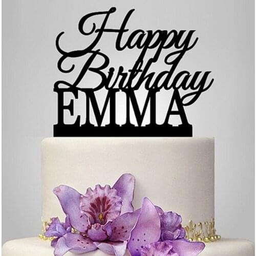 Happy Birthday cake topper with custom name,Acrylic golg Silver wooden Black Cake Topper,Custom last name cake topper