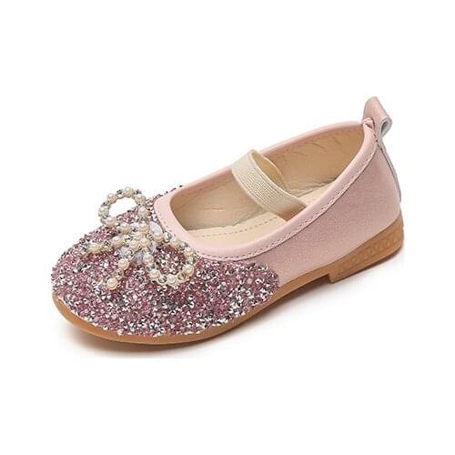 Girls Princess Sequined Shoes Soft Bottom 2021 Autumn New Bow-knot Crystal Childrens Leather Shoes Spring and Autumn Chic Flats