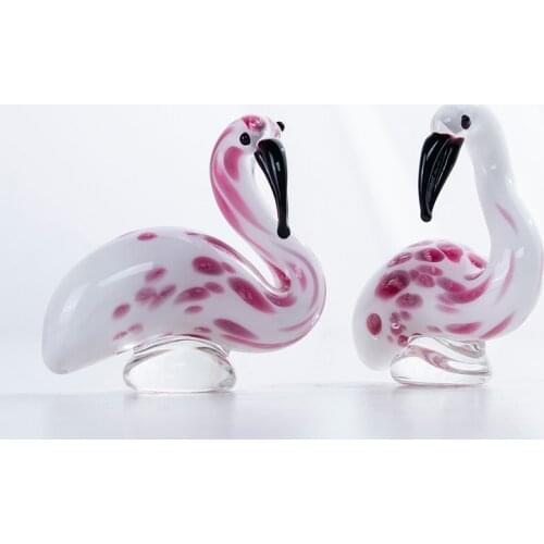 H&D 2pcs/set Hand Blown Glass Flamingos Collectible Figurine Love Token Art Glass Miniatures Sculpture Home Decor Christmas Gift