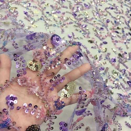 New Bead Embroidery Lace Fabric Fashion Sequins Computer Embroidery Wedding Dress Dress Custom Sewing Accessories