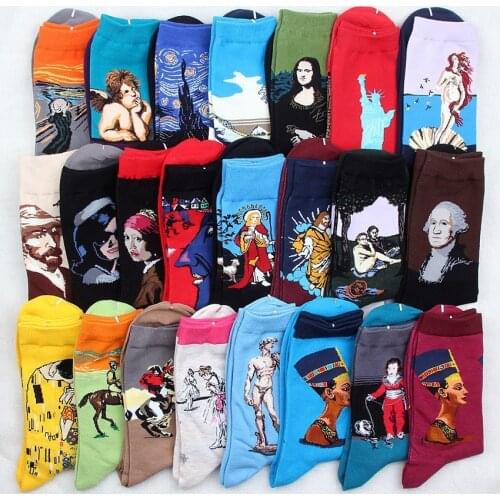 Funny Socks For Men Women Streetwear Unisex Europe America Retro Famous Painting Couple Socks Cotton Mid Tube Abstract Art Sock