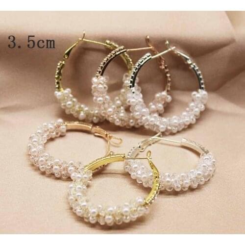 Zerong 3.5cm Womens Semicircle Geometric Earrings Imitation Pearl Fashion Ear Ring C-shapedcrystal Earrings Jewelry Accessories