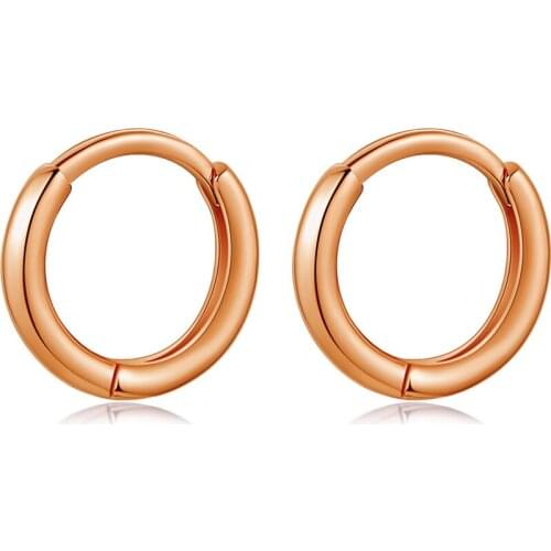 Pure 14K Rose Gold Earrings Women Smooth Hoop Earrings High Quality Earrings