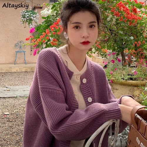 Sweaters Cardigan Women Pure Elegant Temperament O-neck Korean Style 3XL Leisure Trendy Womens Knitted Sweater Street Wear Femme