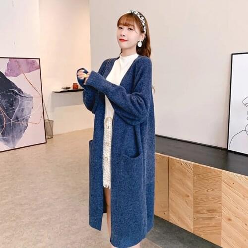 Knit Cardigan Sweater Femme 2021 Spring Autumn Lazy Wind Loose Long Knitted Jacket Windbreaker Womens Sweater Thicken Tops W53