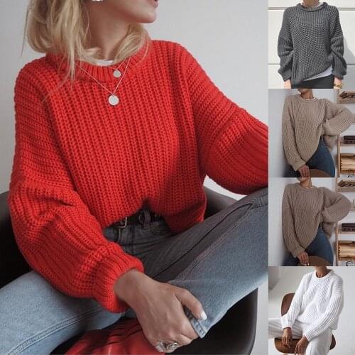 Sweater Women Autumn Knitted Pullover Simply Fashion Lady Solid Casual Loose Long Sleeve O Neck Female Knitwear Sueter De Mujer