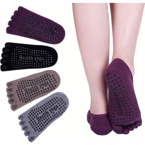 1 Pair Women Five Toe Yoga Socks with Bandage Cotton Slippers Anti-slip Rubber Dots Low Cut Socks for Gym Fitness Ballet Dance
