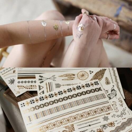 1Pcs Hot Flash Metallic Butterfly Feature Temporary Tattoo Sex Gold Tatoo Women Henna Flower Taty Design Tattoo Stickers Girls