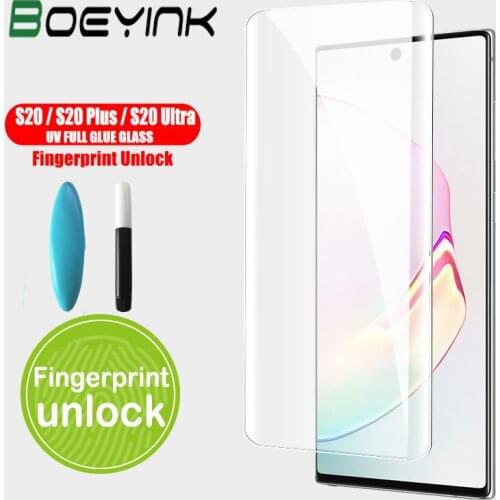 100D UV Full Glue Tempered Glass For Samsung Galaxy S20 S10 Plus Note 10 8 9 Plus S10 S20 Ultra Plus 5G UV Screen Protector Film