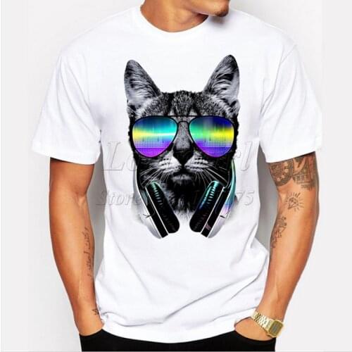 2021 fashion short music DJ cat printed Funny t-shirt men tops