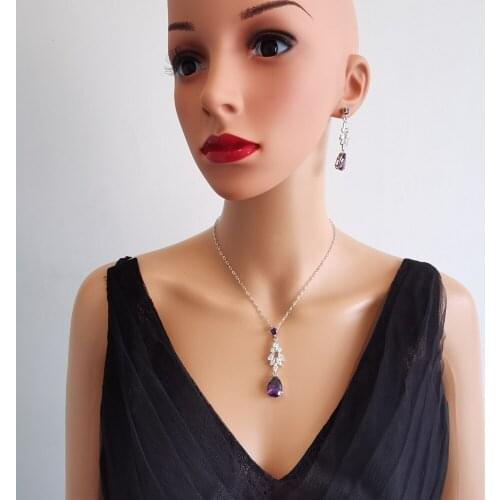 2020 new fashion popular red purple CZ zircon necklace earrings party jewelry wedding bride dressing banquet formal jewelry