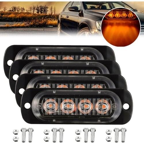 4pcs Yellow 4 LED Car Side Marker Clearance Indicators Light Side Marker Lights Waterproot For Truck Bus Trailer Auto Lamp