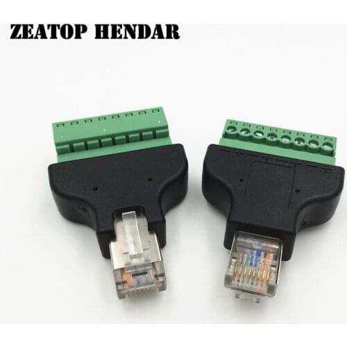 5Pcs Ethernet RJ45 Male Plug to 8 Pin AV Screw Jack Terminal Block CCTV Adapter Connector