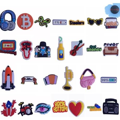 50pcs Wholesale PVC Violin Sunglasses Heart Shoes Accessories Boys Girls Garden Shoe Decorations Fit Croc Jibz Charm Backpack