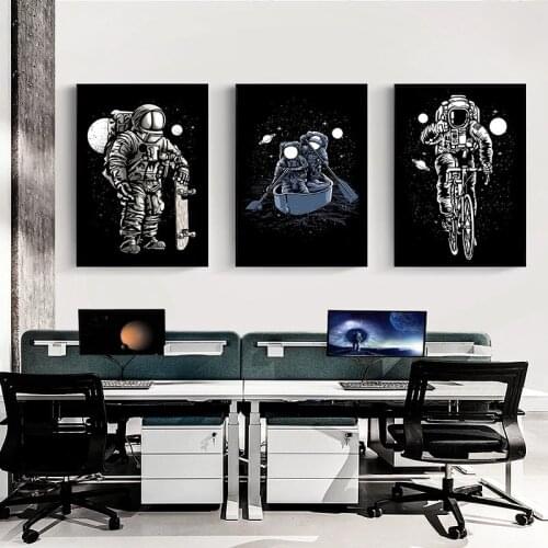 Astronaut Bicycle Fish Skater Galaxy Boat Wall Art Canvas Painting Nordic Posters And Prints Wall Pictures For Living Room Decor