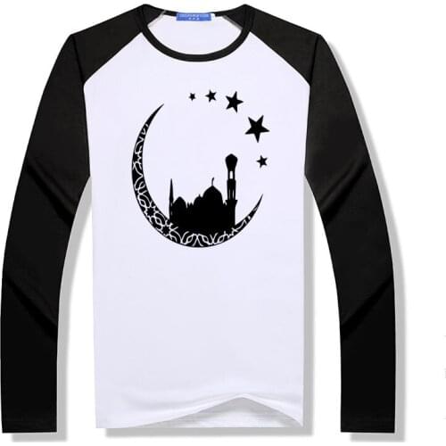 New Islamic Eid Mubarak Muslim T Shirt Mens funny Long Sleeve Men raglan T-Shirt Modal Men Fashion O Neck Tees Top