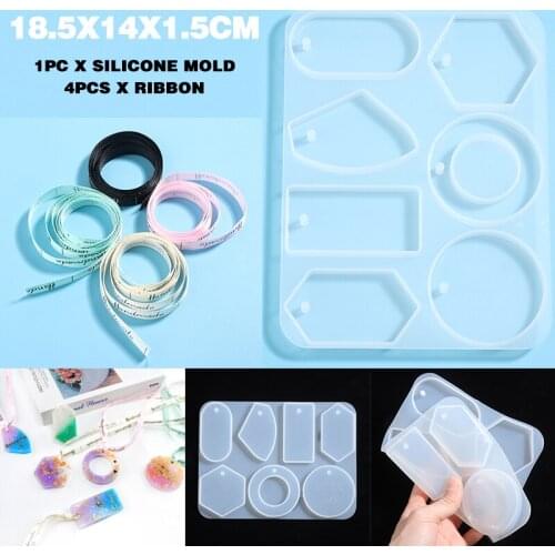 Geometric Figure Silicone Mold DIY Jewelry Pendant Resin Casting Mould Tools With 4 Ribbon For Handmade Hanging Pendant Craft
