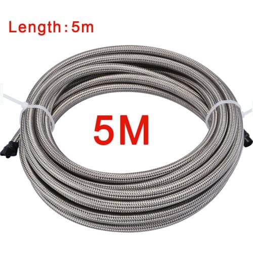 Racing Hose Length 5M AN3 AN4 AN6 AN8 AN10 304 Stainless Steel Braided PTFE Brake Hose Fuel Oil Line Oil Cooler Hose Pipe