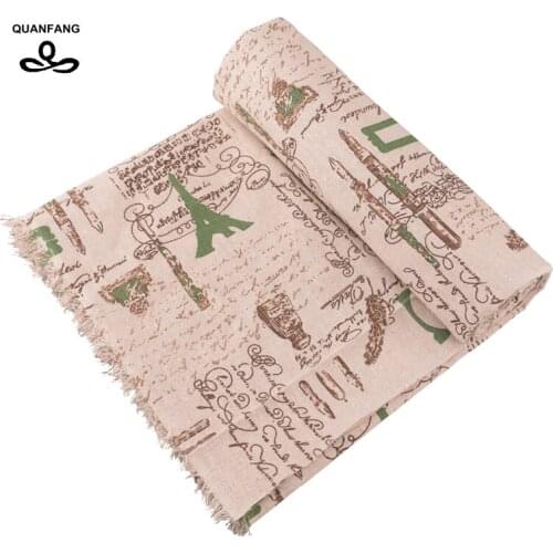 QUANFANG Printed Cotton Linen Fabric For DIY Quilting Sewing sofa Table Clothes Curtain Cushion Pillow cases Half meter