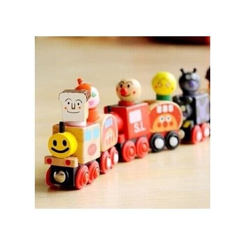 6 Section Magnetic Bread Man Small Train Childrens Educational Toy Wooden Drag For Birthday Gifts