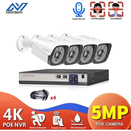 H.265 4CH NVR 5MP POE IP Camera System AI Human Detection Audio Record Outdoor Waterproof CCTV Video Security Surveillance Kit