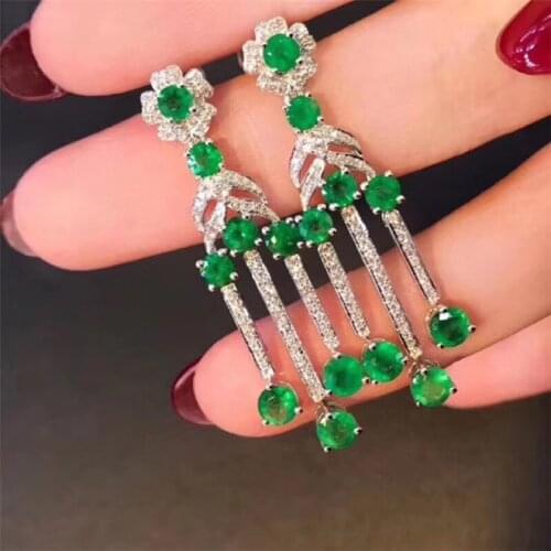 Fine Jewelry 925 Sterling Silver Inlaid Natural Emerald Female New Earrings Eardrop Trendy Support Test Hot Selling