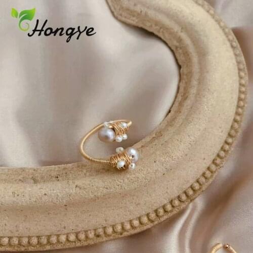 Gold Color Adjustable Pearl Rings for Women Original Brand Multi Layered Metal Women Fine Jewelry Natural Pearl Fashion Ring