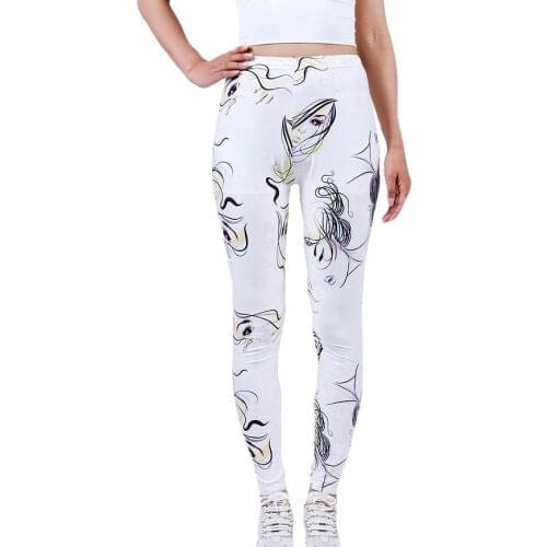 DICHSKI Leggings High Waist Push Up Sport Women Fitness Running Gym Pants White Face Eyes Print Pattern Ankle-Length New Bottom