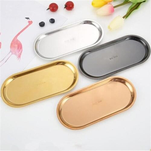 Luxury Stainless Steel Cosmetic Perfume Storage Tray Dish Decoration Plate Trays Gift Jewelry Ring Bread Dessert Black 1PCS