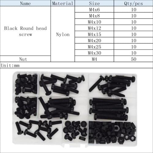 M2 M2.5 M3 M4 M5 M6 Black Nylon Phillips Pan Head Machine Screw Metric Thread Cross Plastic Insulation Round Bolt Assortment Kit