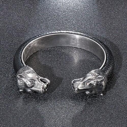 Trendy male stainless steel jewelry punk style personality domineering wolf head titanium steel open bracelet