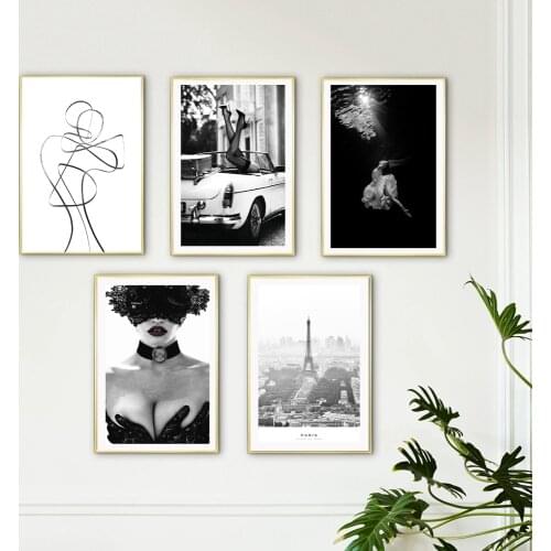 Nordic Fashion Women Poster Black White Canvas Painting Prada Paris Art Print Vitage Wall Picture For Living Room Home Decor