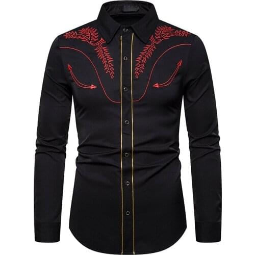 Black Embroidery Men Dress Shirt 2019 Brand Slim Fit Long Sleeve Mens Tuxedo Shirts Business Casual Social Shirt Male Chemise