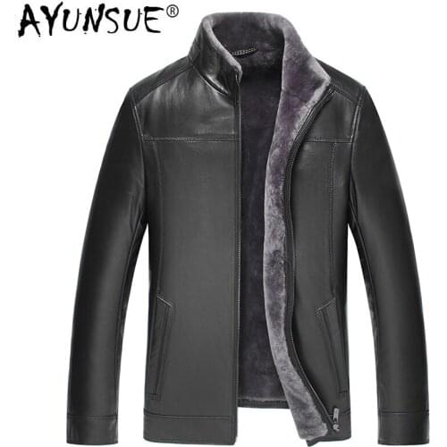 AYUNSUE Men Sheepskin Coat Winter Genuine Leather Jacket Men Real Wool Liner Warm Jackets Chaqueta Cuero Hombre T-89-1966 KJ1379