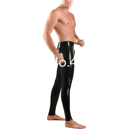 Handmade Men Black Latex Pants Rubber Leggings Tight Long Stockings Pants No Zip