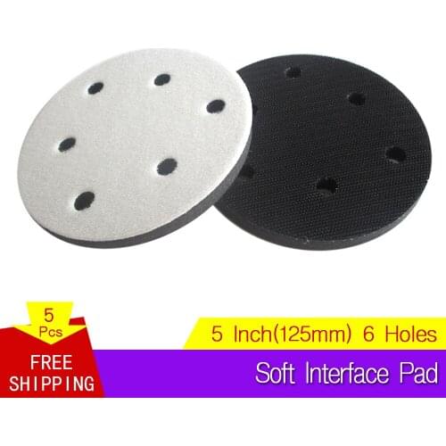 5" 6 Holes 125mm Soft Interface Pad Hook and Loop Soft Foam Disc Pad For Damping & Protecting Sanding Pad (Pack of 5)