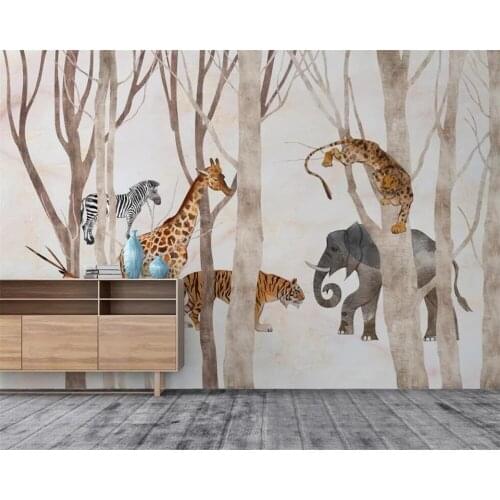 Custom Size 3d mural hand-painted animal forest TV sofa background wall decoration painting Self Adhesive wallpaper Waterproof