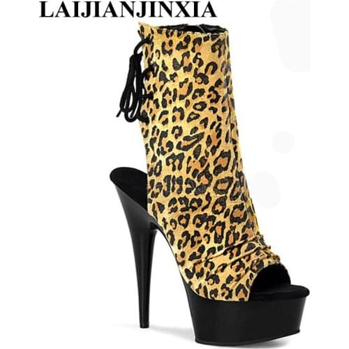 New 15CM high heels with low boot, pipe-dancing shoes, comfortable leopard-print and waterproof platform Dance Shoes