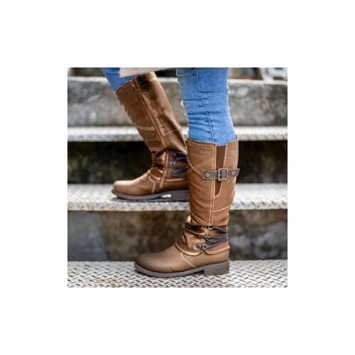 Winter New Knight Boots Womens round Head Low Heel Square Heel Womens Shoes Zipper European and American Womens Boots